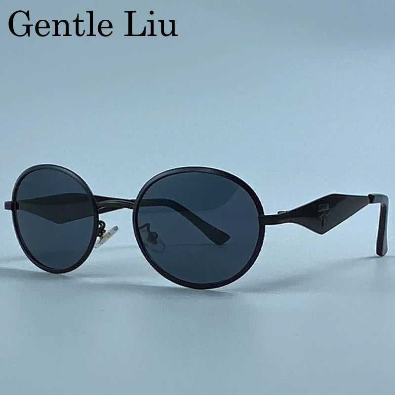 Metal Frame Round Punk Photochromic Sunglasses Women 2026 Luxury Brand Designer Steampunk Oval Sun Glasses Outdoor Eyewear Shade