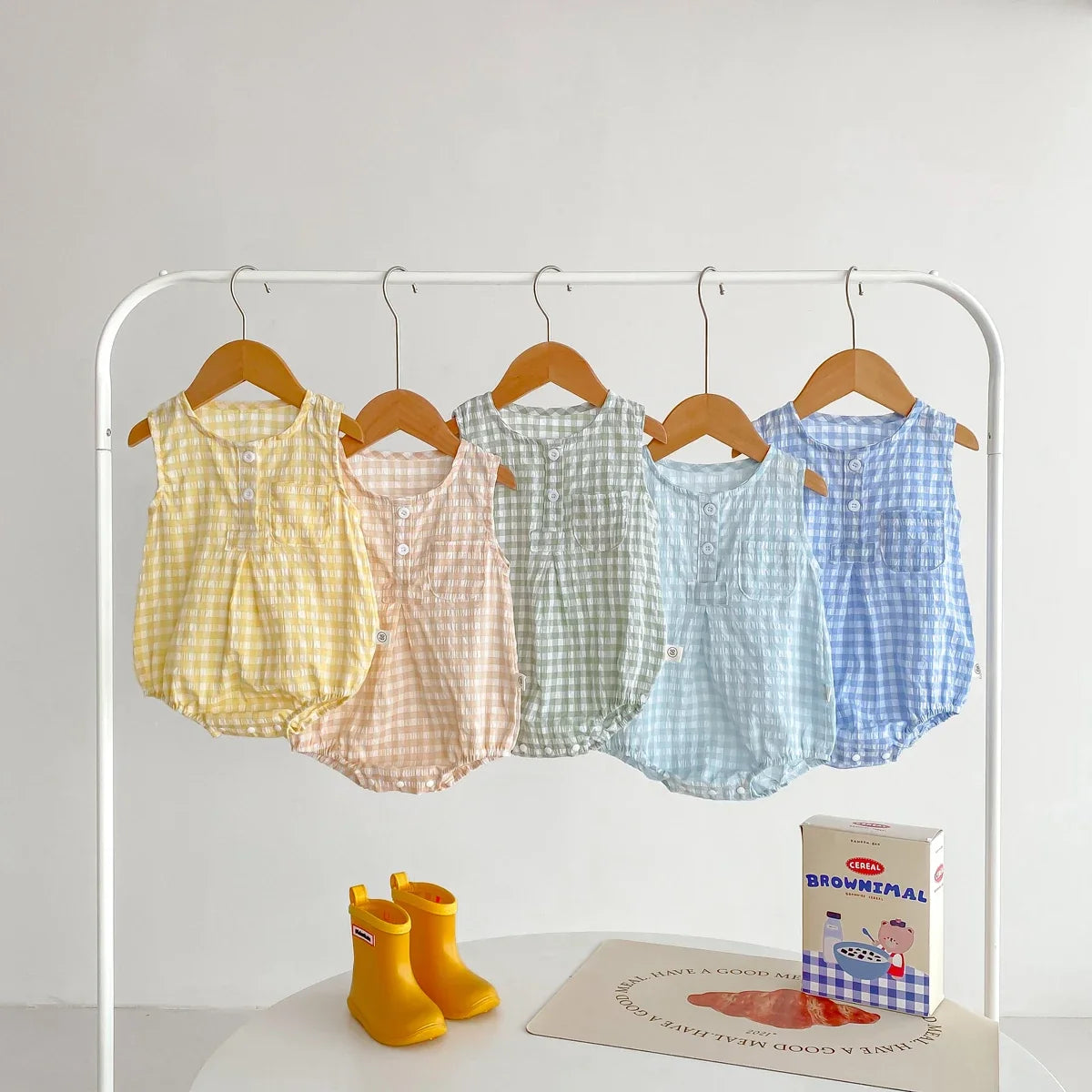 Summer Baby Girls Sleeveless Romper  Plaid Newborn Baby Bodysuit  0-2 Years Old Infant Jumpsuit