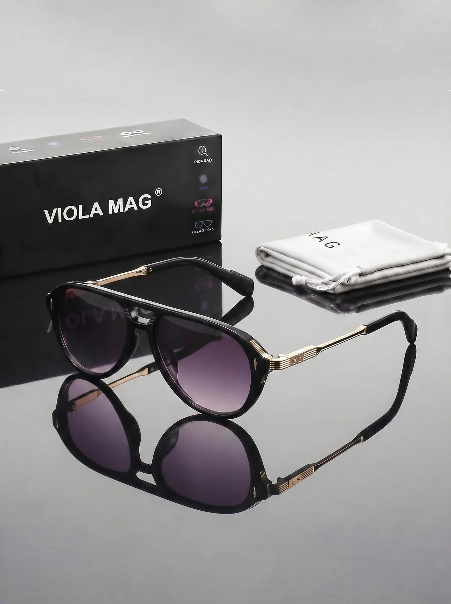 VIOLA MAG Retro Double Beam Sunglasses, Metal Leg Men's Daily Vacation Decoration Glasses, with Glasses Bag