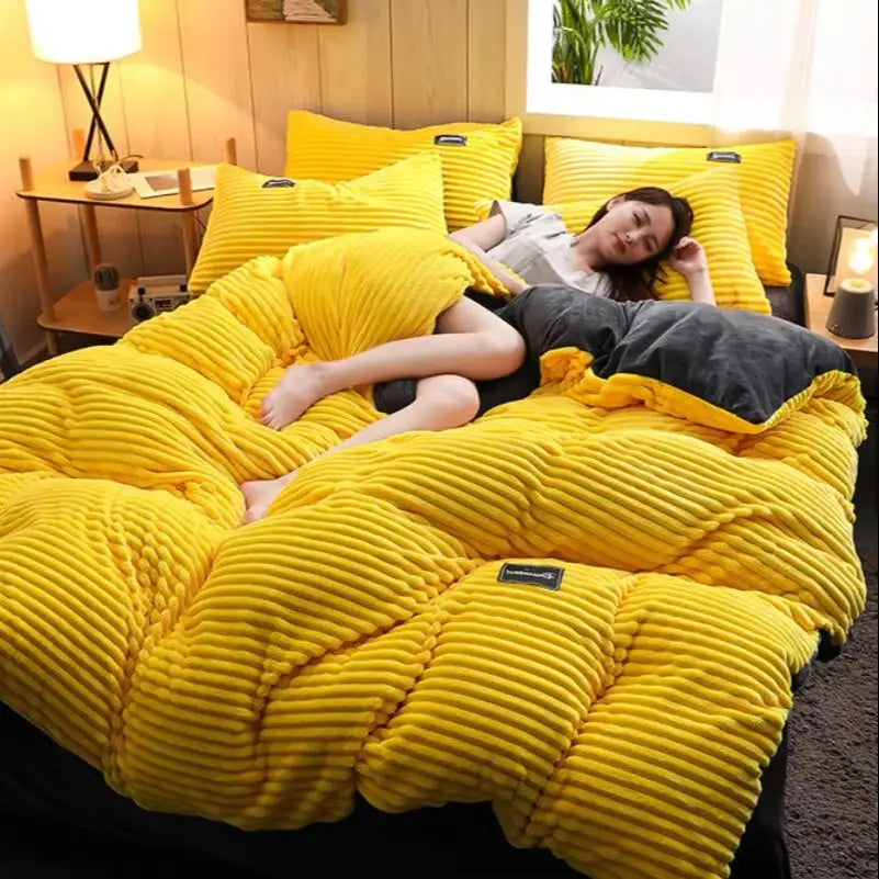 Warm Winter Duvet Cover Bedding Set Thick Solid Color Velvet Double Soft Quilt Cover Twin Queen King Comforter Cover Sets 220*24