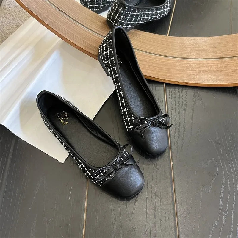 Women's Shoes Autumn New Ballet Shoes Leather Round Head Women's Shoes Flat Casual Classic Breathable Style Ladies Single Shoes