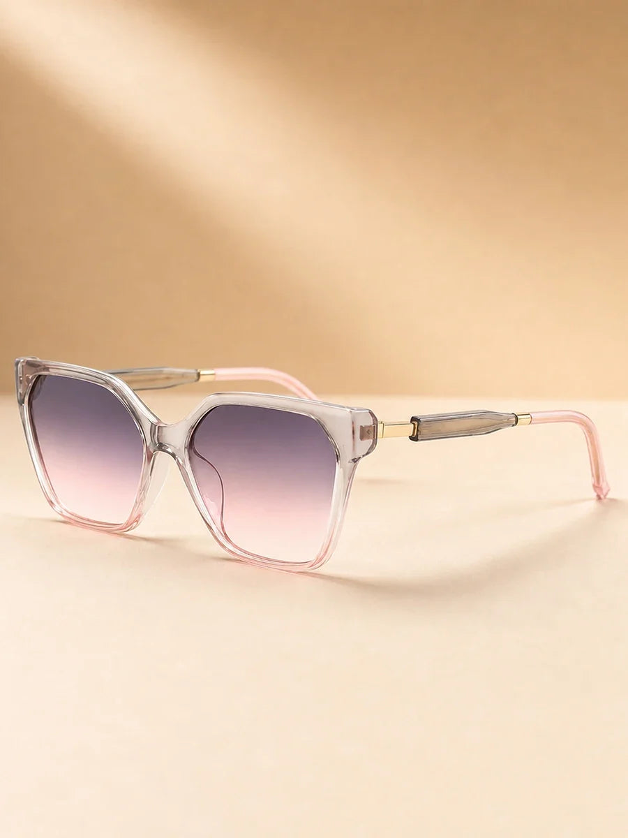 High End Square Cat Eye Sunglasses with Gold Border Stitching on the Legs, Light Luxury Women's Sunglasses