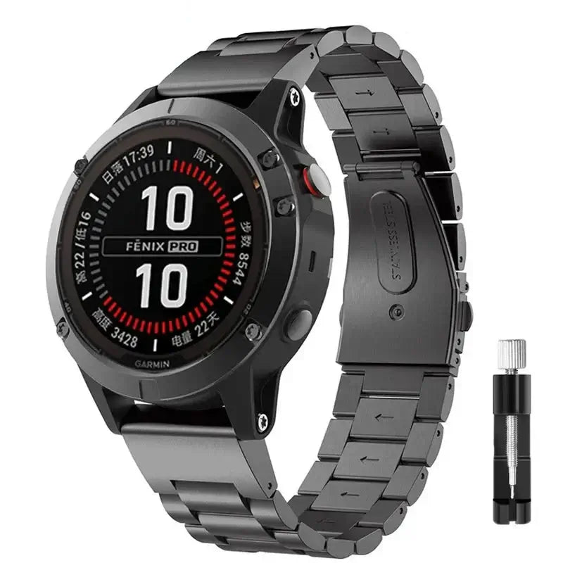 Garmin QuickFit 22/26mm Stainless Steel Three-Link Band