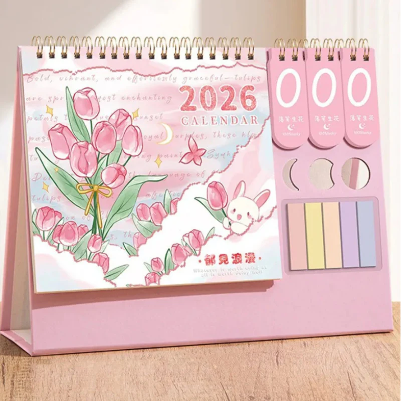 Calendario de escritorio 2026 con notas adhesivas