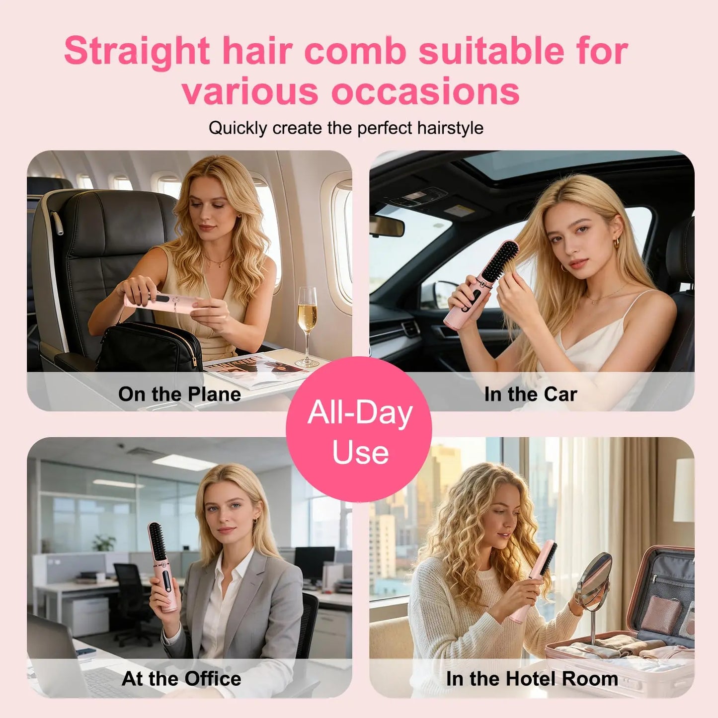 Cordless Hair Straightener Brush Portable Hot Brush with Ionic Technology Auto Shut-Off for Travel & Touch-Ups Ideal for Women