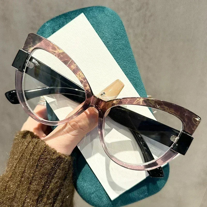 Women Large Cat Eye Reading Glasses Trendy Fashionable Oversized Far Sight Eyeglasses Men Female Anti-blue Plus Diopter Glasses