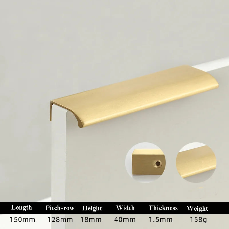 Long Hidden Brass Handle Invisible Solid Brass Pull for Kitchen Cabinet Gold Drawer Knobs Furniture Door Handles