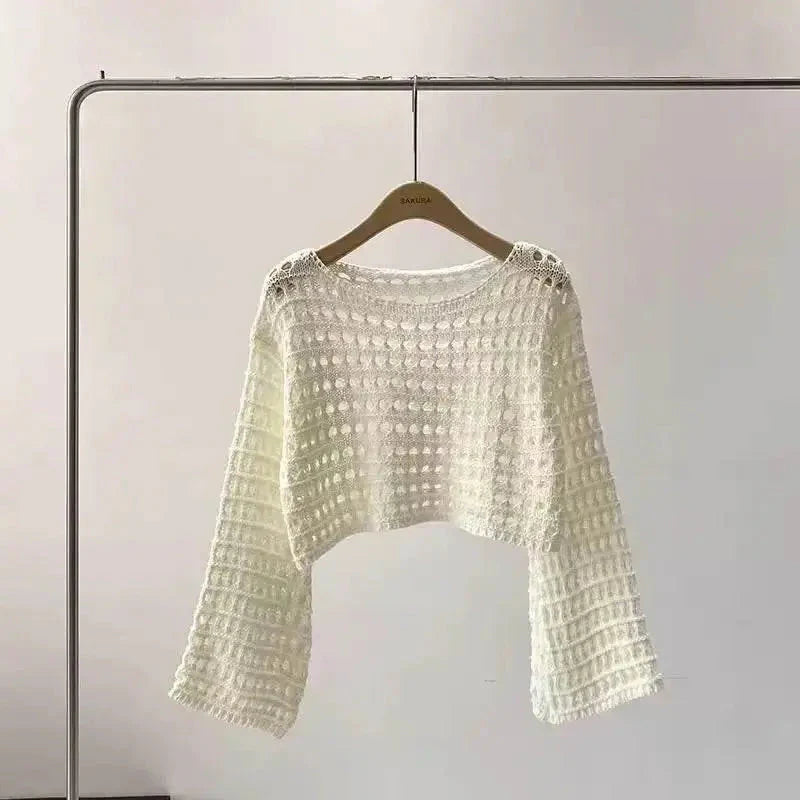 Top corto de ganchillo estilo boho para playa de verano