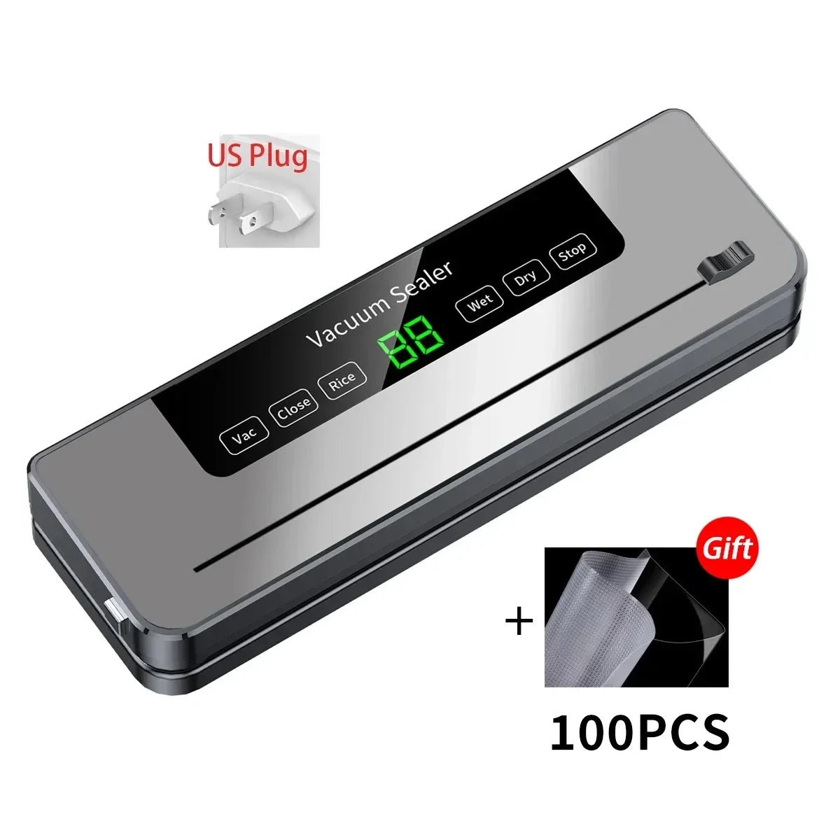 Electric Vacuum Sealer Built-in Cutter Kitchen Food Storage Seal Touch Button Dry/Wet Food Sealing Vacuum Packaging Machine