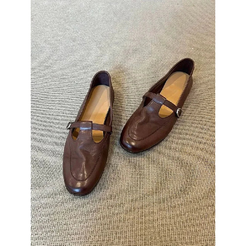 2025 Spring/Fall New Women's Vintage Mary Jane Shoes - Square Toe Low Cut Flats Soft Leather Loafers British Style Casual Shoes