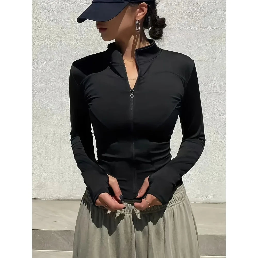 NEW Summer Women's Stand Collar Yoga Sun Protection Jacket, Anti-UV Slim Lightweight Sun Shirt for Outdoor Sports & Daily Wear