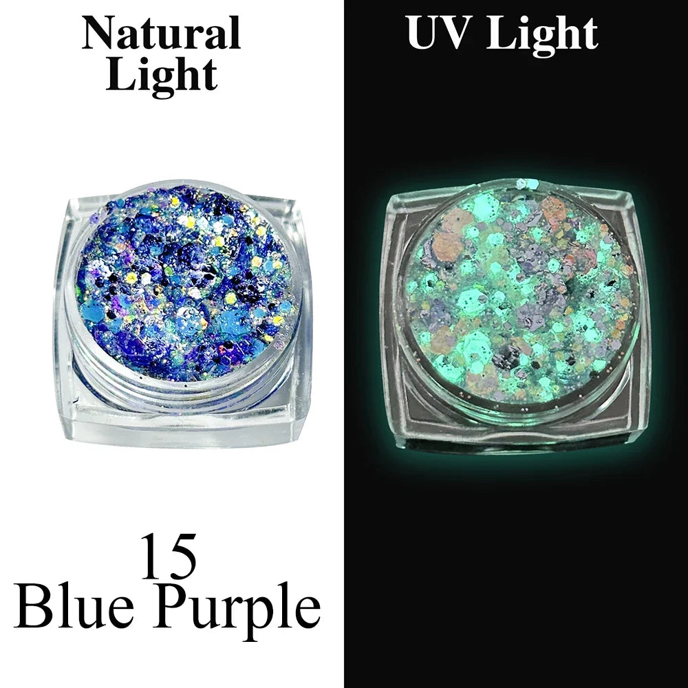 Luminous Glitter Gel Face Body Art Makeup UV Glow in The Dark Waterproof Long Lasting for Party Rave Festival Cosmetic Tool