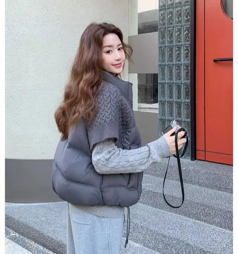 ZAROY Women's Cotton Vest Jacket Autumn Winter Loose Casual Stand Collar Pocket Puffer Waistcoat Coat Trendy Outerwear куртка