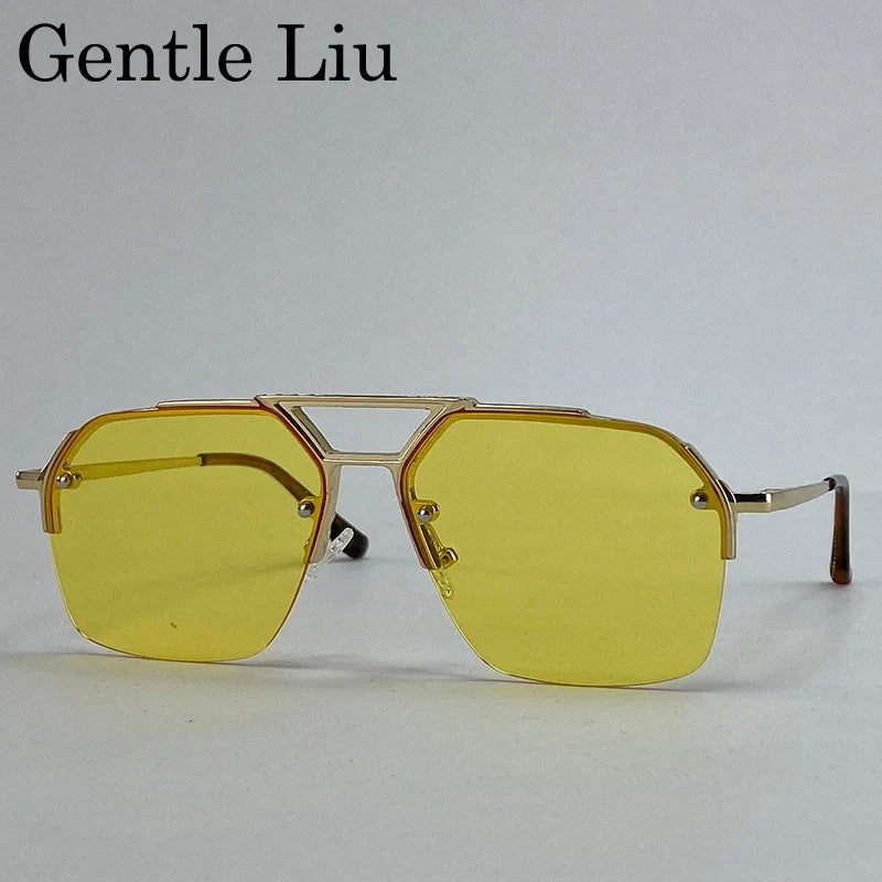 Oversized Retro Square Sunglasses Men 2026 Luxury Brand Punk Metal Double Beam Sunglass Classic Steampunk Eyewear Outdoor Shades