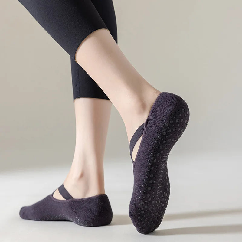 Yoga Socks Women Cotton Silicone Non slip Pilates Grip Towel  No Show Barre Sock