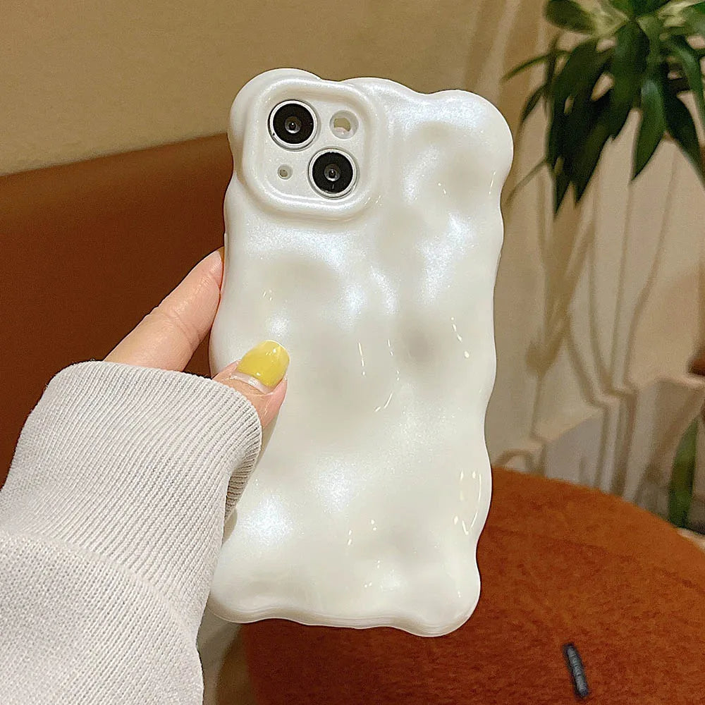 Japan Korea 3D Meteorite Pearl Cream White Soft IMD Phone Case