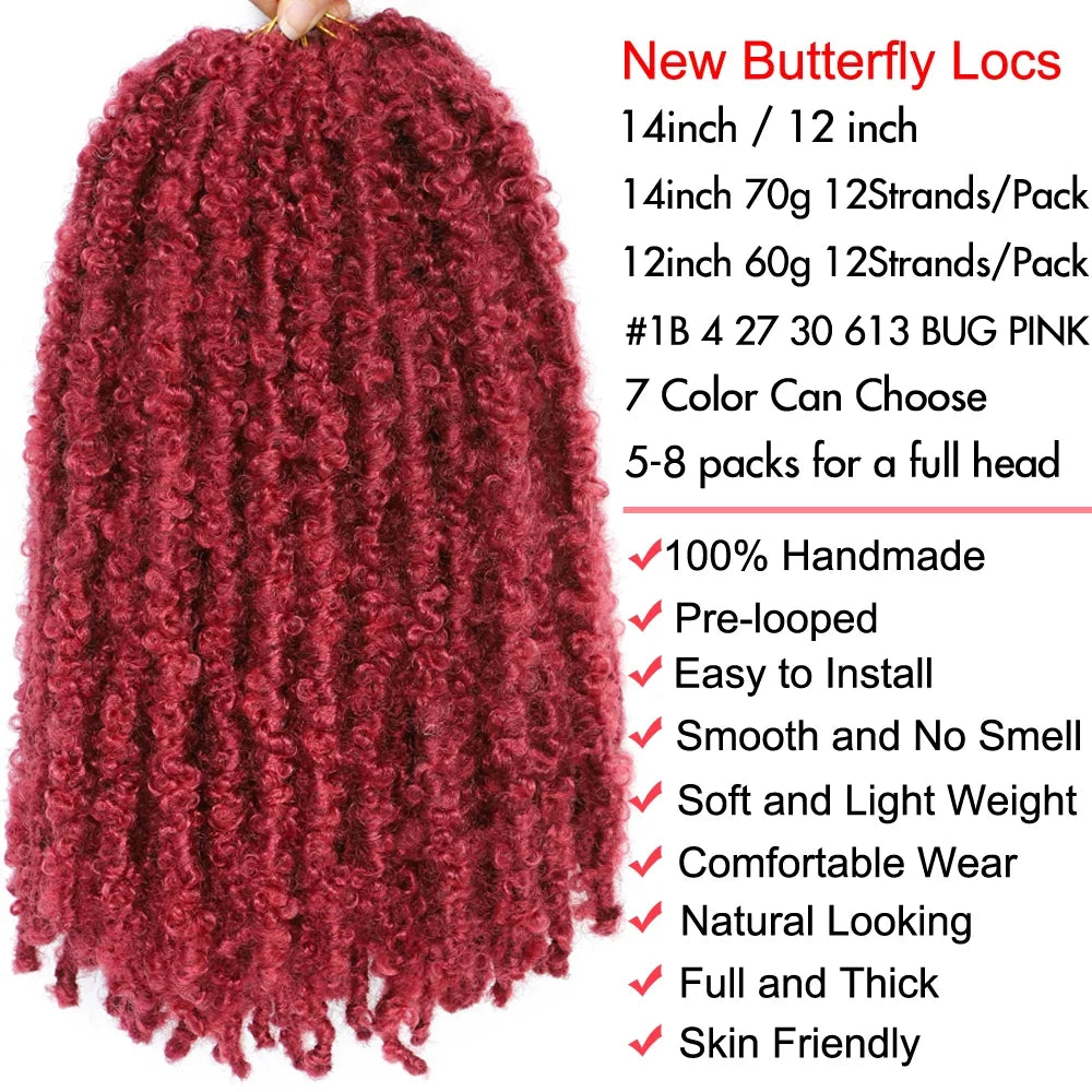 14 12 inch Butterfly Faux Locs Crochet Hair Braids Pre looped Distressed Goddess Butterfly Soft Locs Crochets Braids Cheveux Lok