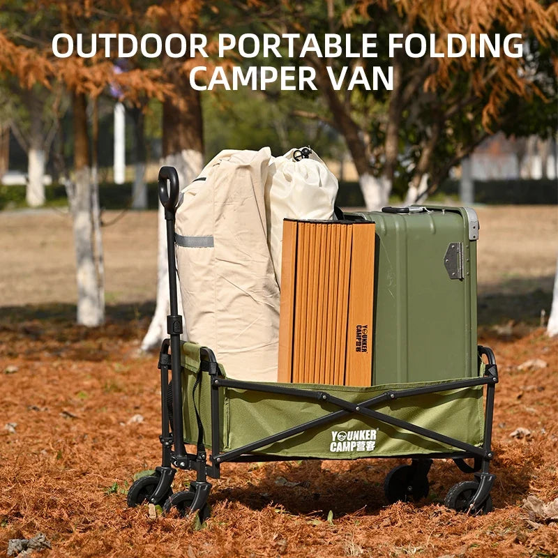 Large Capacity Collapsible Folding Utility Beach Wagon Cart Heavy Duty Fold Wagon Outdoor Trolley Portable Camping Cart