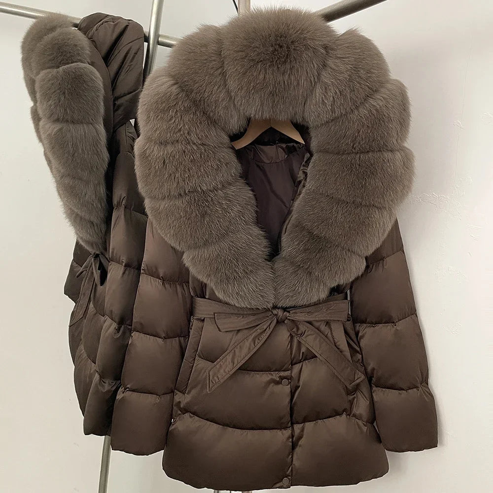 Natural Fur Collar Down Jacket Women Winter 2026 High Quality Duck Down Puffer Parka Windproof Warm Down Coat Outerwear New