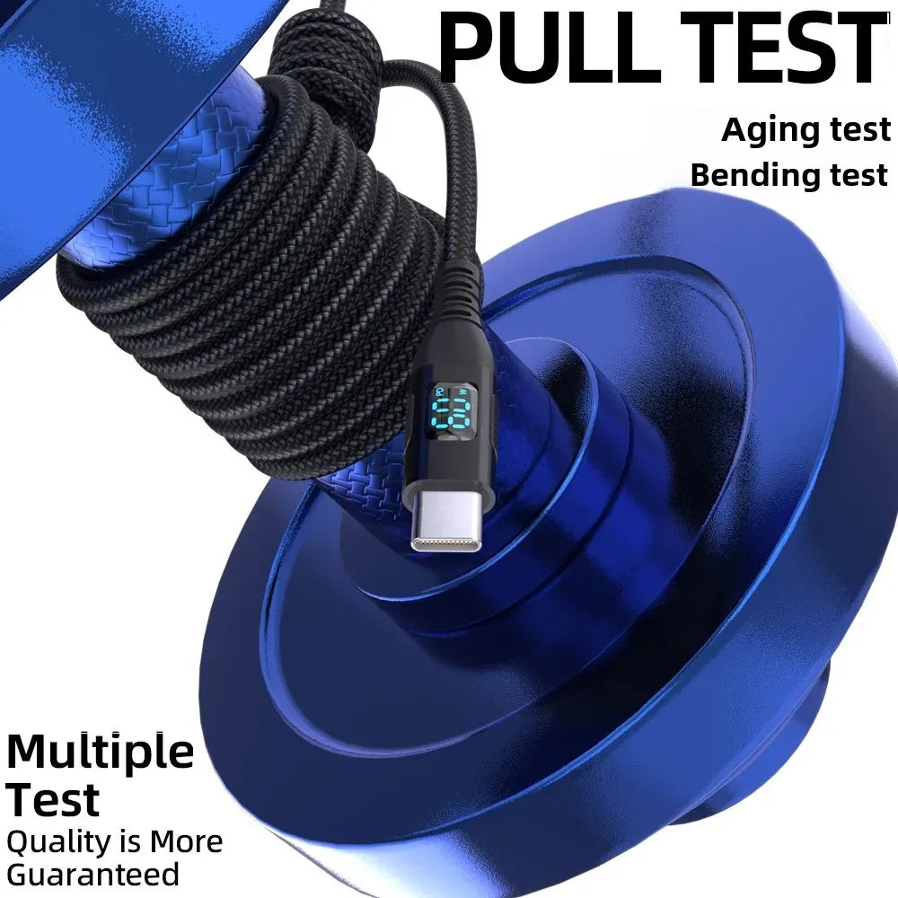 HOMEFISH LED Digital Display Dual Head Type-C Super Fast Charger 100W 6A Compatible with Huawei Xiaomi Phone PD Charging Cable