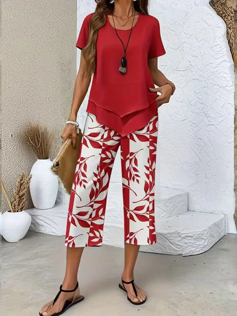 2026 New Loose And Fashionable Spring/summer Printed Top And Pants Set, Temperament Commuting Two-piece Set For Women