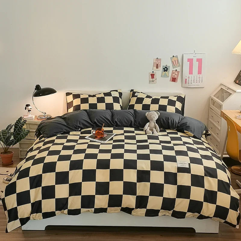 Checkerboard Bedding Comforter Set with Pillowcase bed sheet Single Full Size Bed Linen Duvet Cover Set Queen/King Double Single