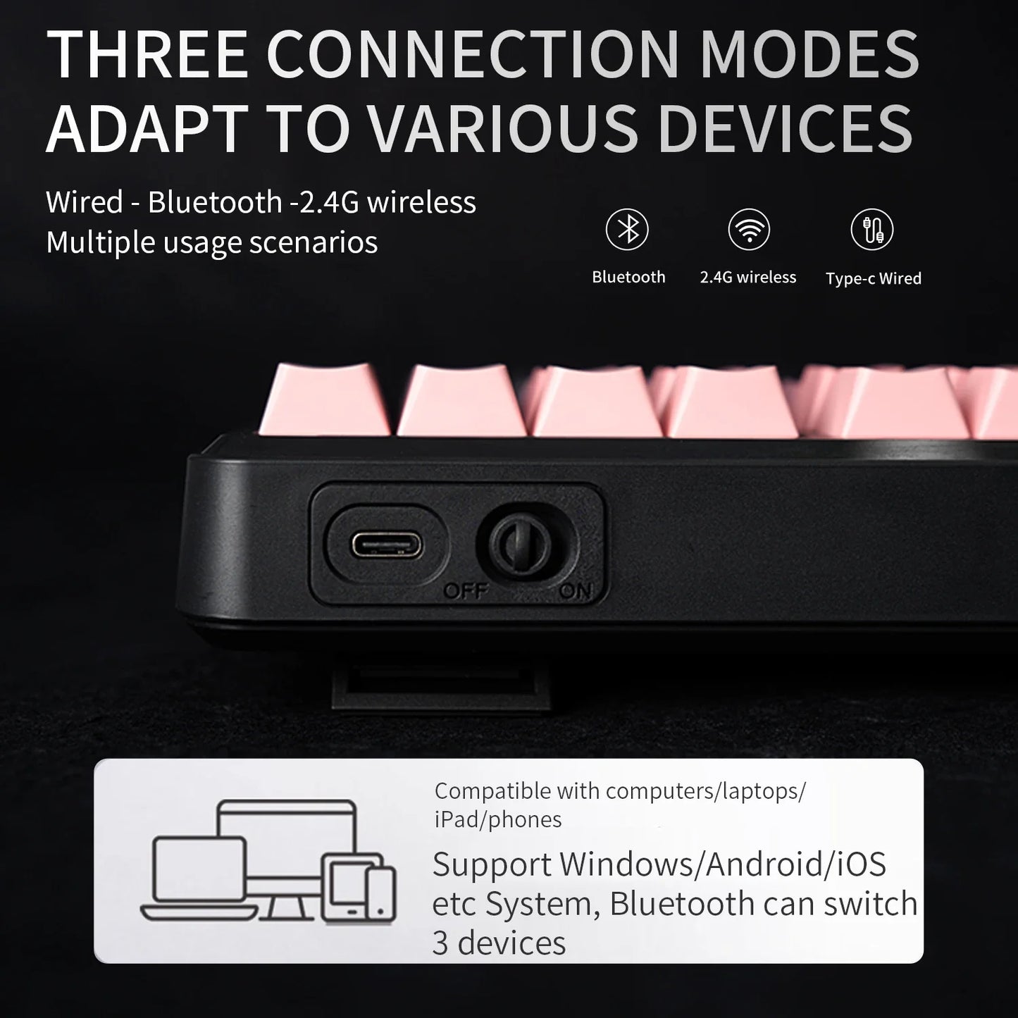 V108 Bluetooth Keyboard  Office Low Noise 2.4G Wired&Wireless Full Layout with RGB Backlit Membrane