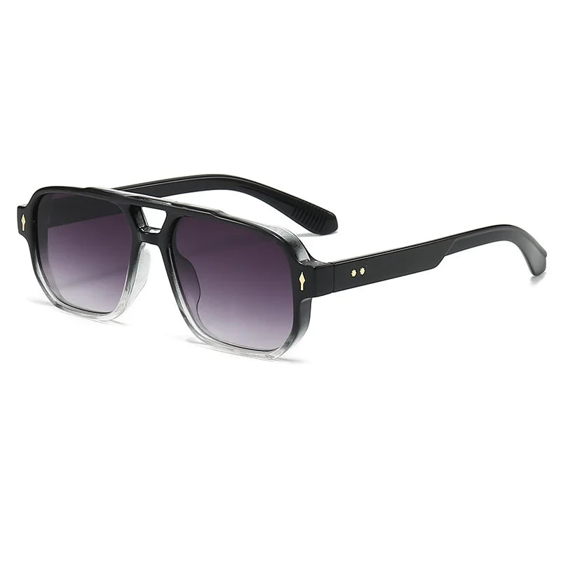 Classic Double Bridges Square Sunglasses Women Men Fashion Clear Ocean Lens Eyewear Trending Rivets Female Sun Glasses UV400