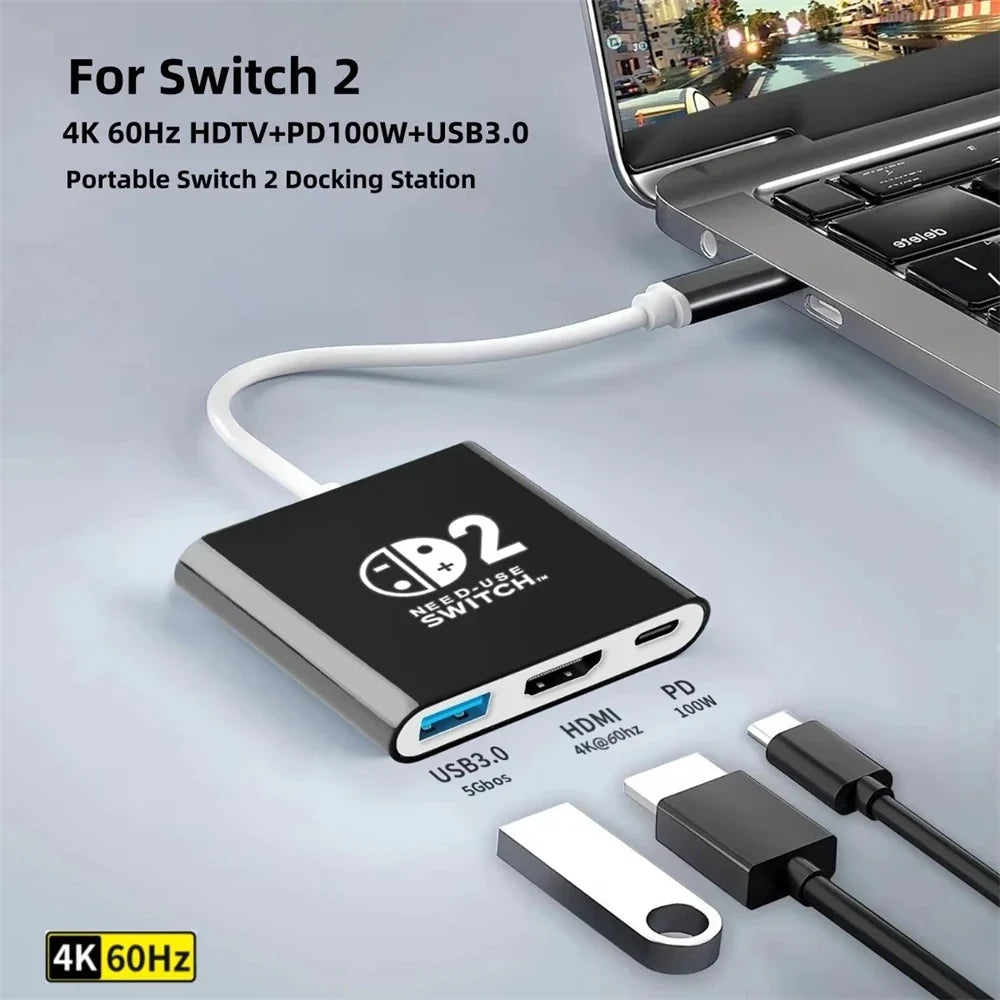 Switch 2 Dock for Switch 2 TV Docking Station with 4K HDMI 2.0 USB 3.0 Port & PD Charging USB-C to HDMI Adapter