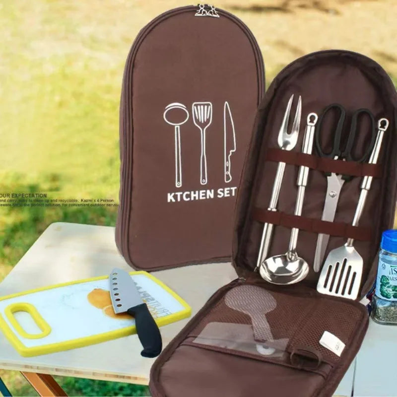Camping Travel Cooking Utensils Organizer Travel Bag Portable Pouch for BBQ Camp Cookware Kitchen Kit