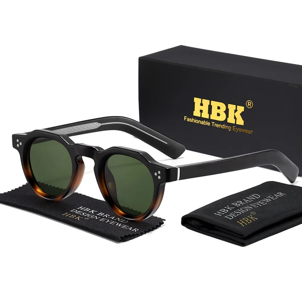 HBK Retro Small Round Men Sunglasses High-Quality Thick Style Women Outdoor Travel Business Driving Decorative Glasses UV400