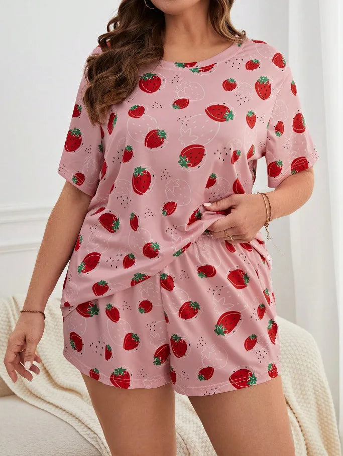 Summer Womens Sleepwear Set T Shirt Shorts Oversized Comfortable Home Outfit