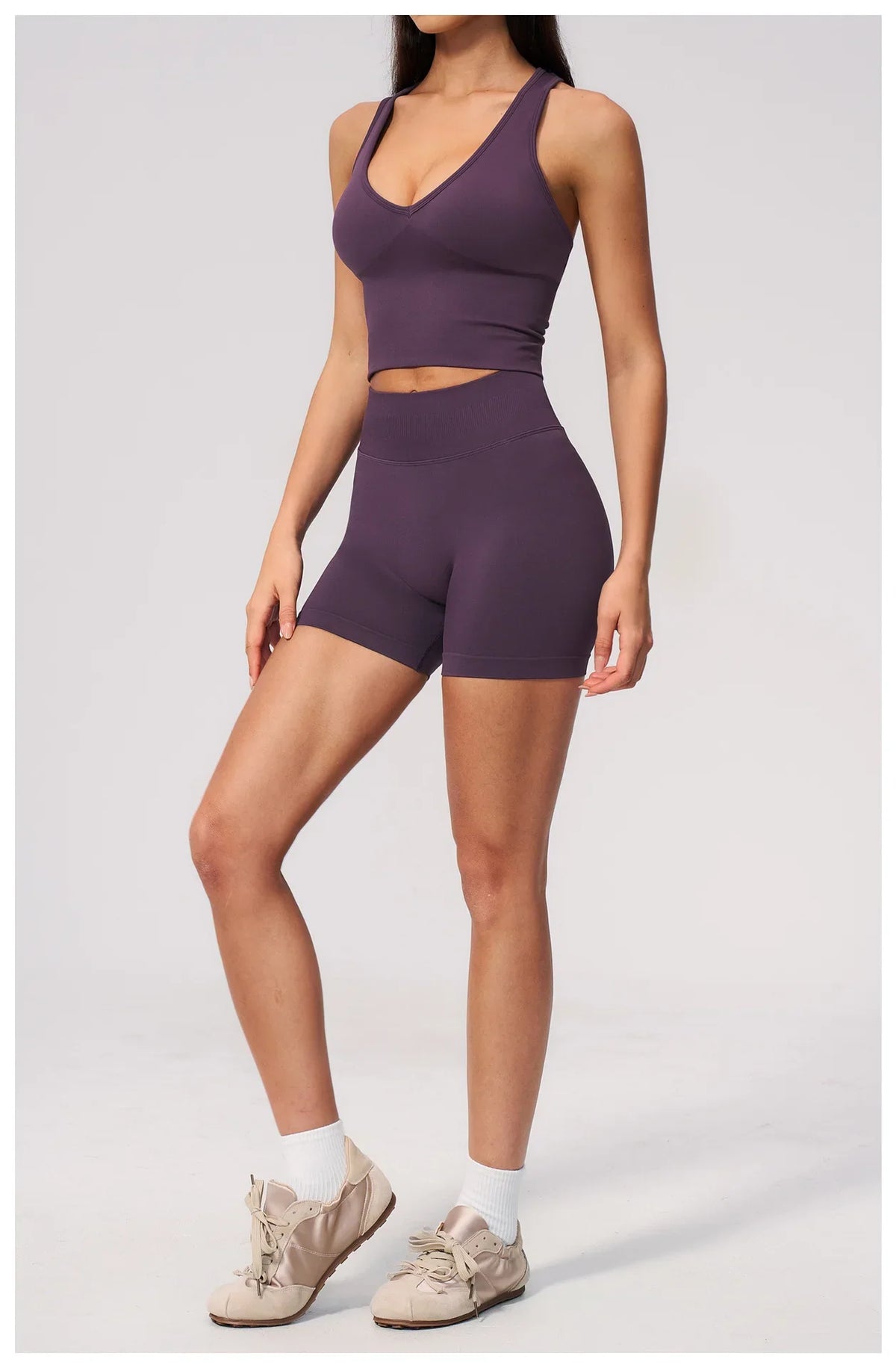 Seamless Yoga Sets Women Breathable V Neck Shockproof Sports Vest Fitness Suit Outwear High Waist Shorts Training Fitness Suit