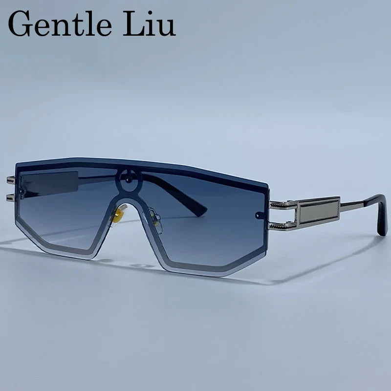Steampunk One-Piece Rimless Sunglasses Women 2026 Luxury Brand Shield Windproof Goggle Sun Glasses For Lady Metal Frame Shades