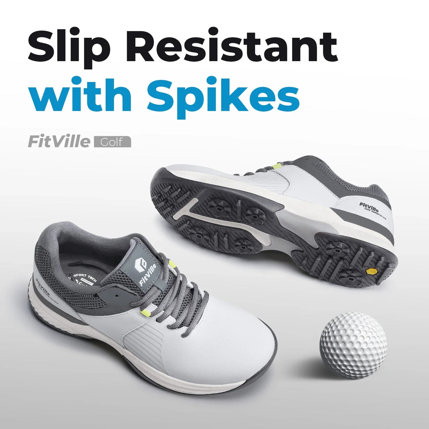 FitVille Wide Men's Golf Shoes Water Resistant Professional Golfing Sneakers Outdoor Spiked Golf Sports Shoes for Men Relif Pain