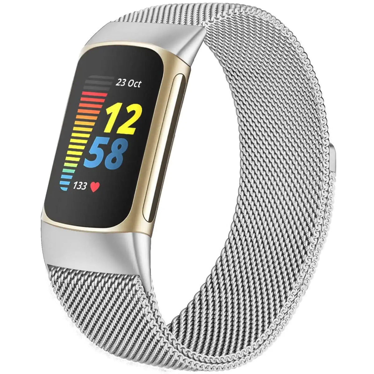 Fitbit Charge 5 & 6 Magnetic Milanese Mesh Band, Stainless Steel