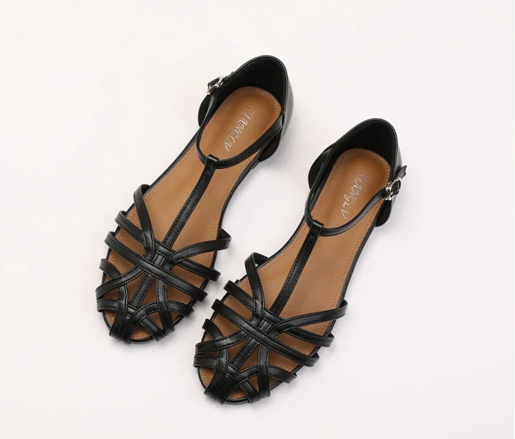ZAROY Women's Sandals Summer Casual Footwear T-tied Cross Strap Flat Sandals Weave Hollow Roman Sandalia Zapatos сандали