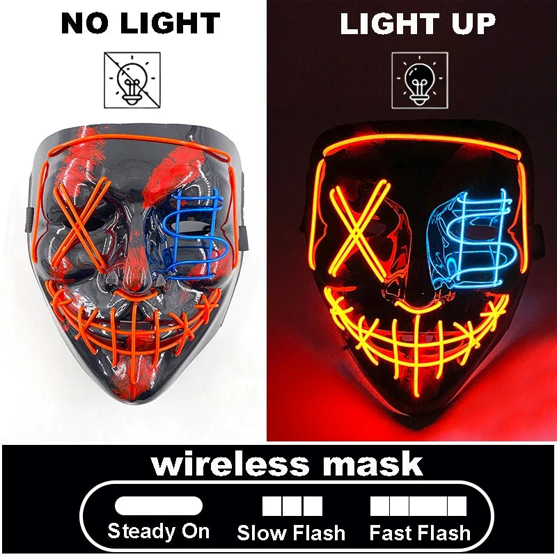 LED Light Up V For Vendetta Mask Anonymous Luminous Full Face Mask Glow In Dark Party Rave Halloween Cosplay Costume Props