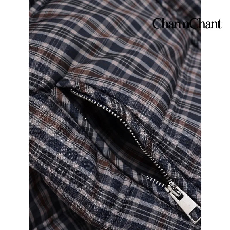 CharmChant Plaid Stand-Collar Puffer Jacket for Women Winter 2025 Padding Coat Female New in Coats Warm  Check Outerwears Parkas