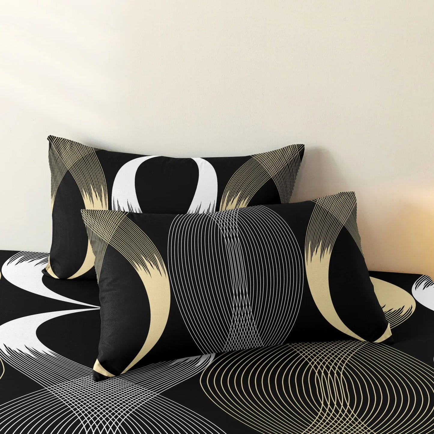 3Pcs Botanical Geometric Lines Floral Design Bedding Set Included 1 Duvet Cover & 2 Pillowcases For All-Season Home Dorm Decor