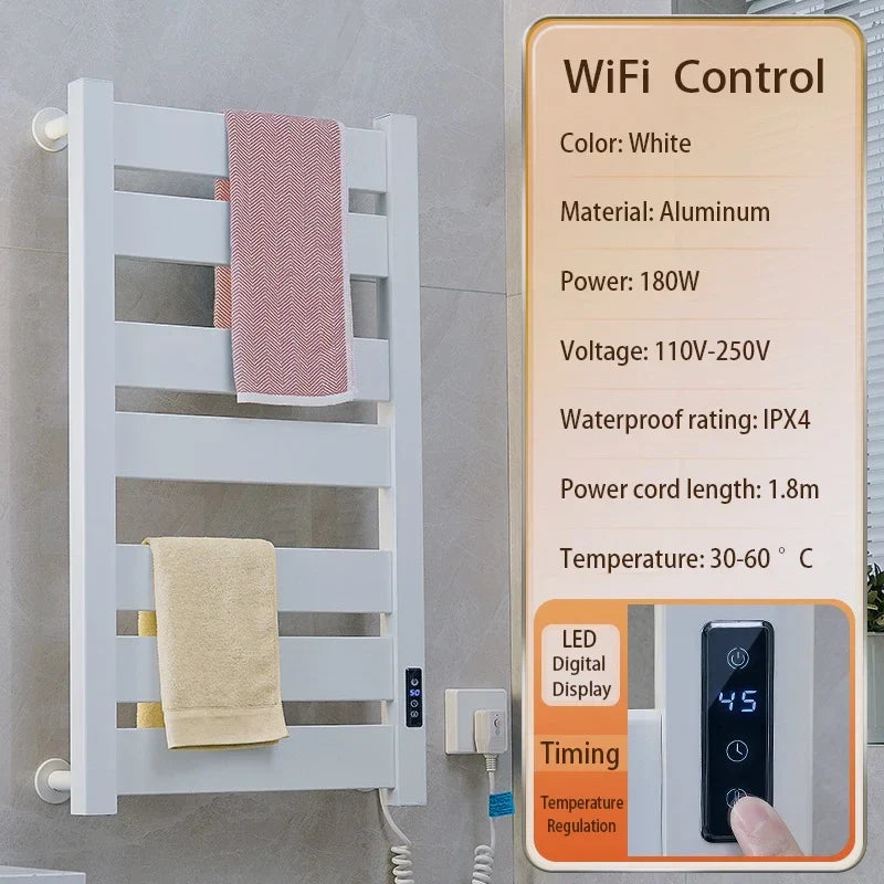 Bathroom Smart WiFi Electric Towel Dryer White Bath Towel Heated Dish Drying Rack Wall Kitchen Heater Towel Warmer Dryer Holder