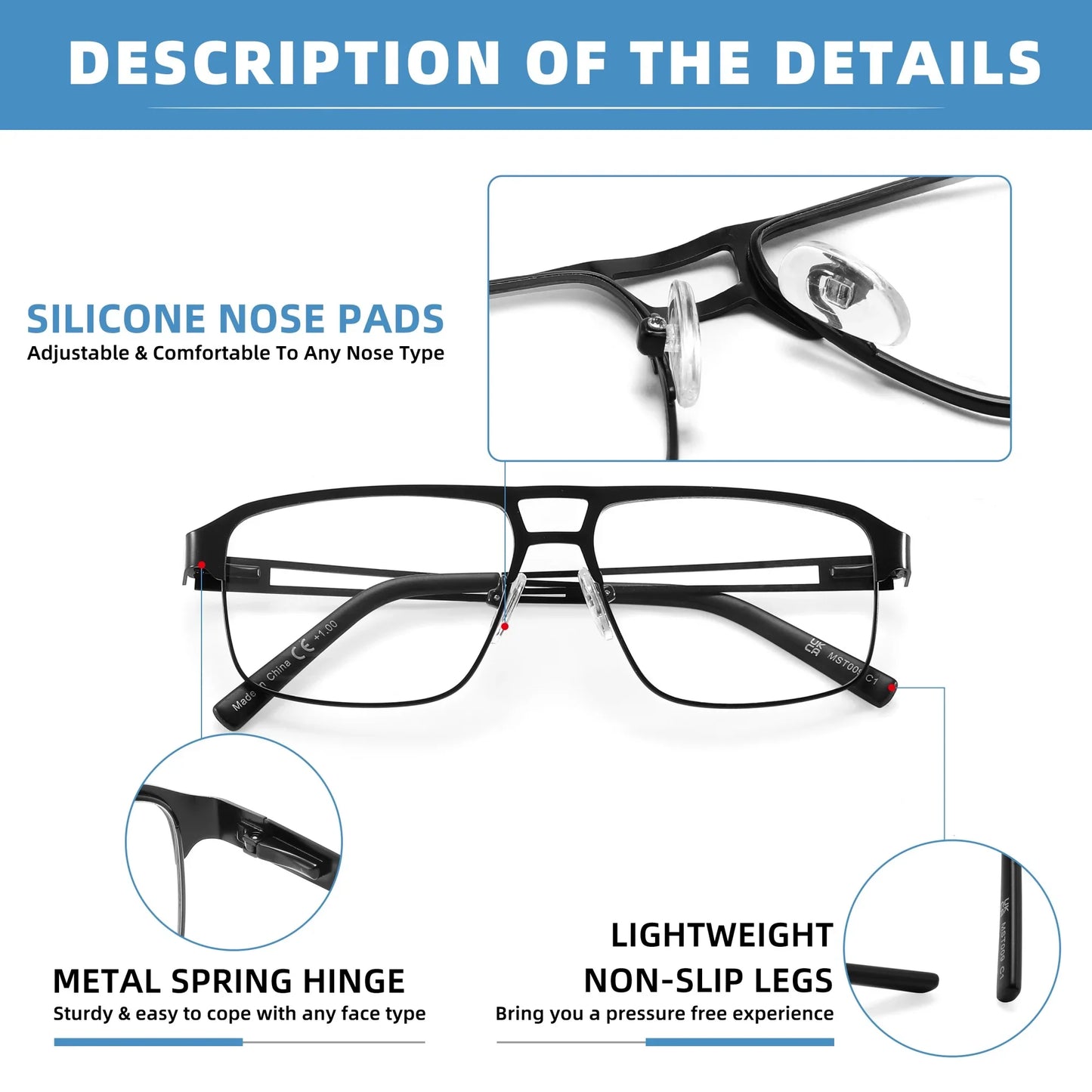 Blue light Reading Glasses for Men Metal Frame Readers Computer Eyeglass fit read Magnifier Presbyopia Lens Eyewear +0.75~3.0
