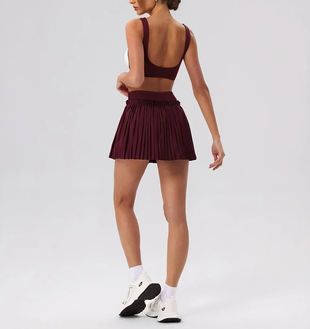 2026 Summer Tennis Short Skort Women Quick Drying High Waist and Abdominal Compression Lace Ruffles Yoga Golf Pleate Mini Skirt