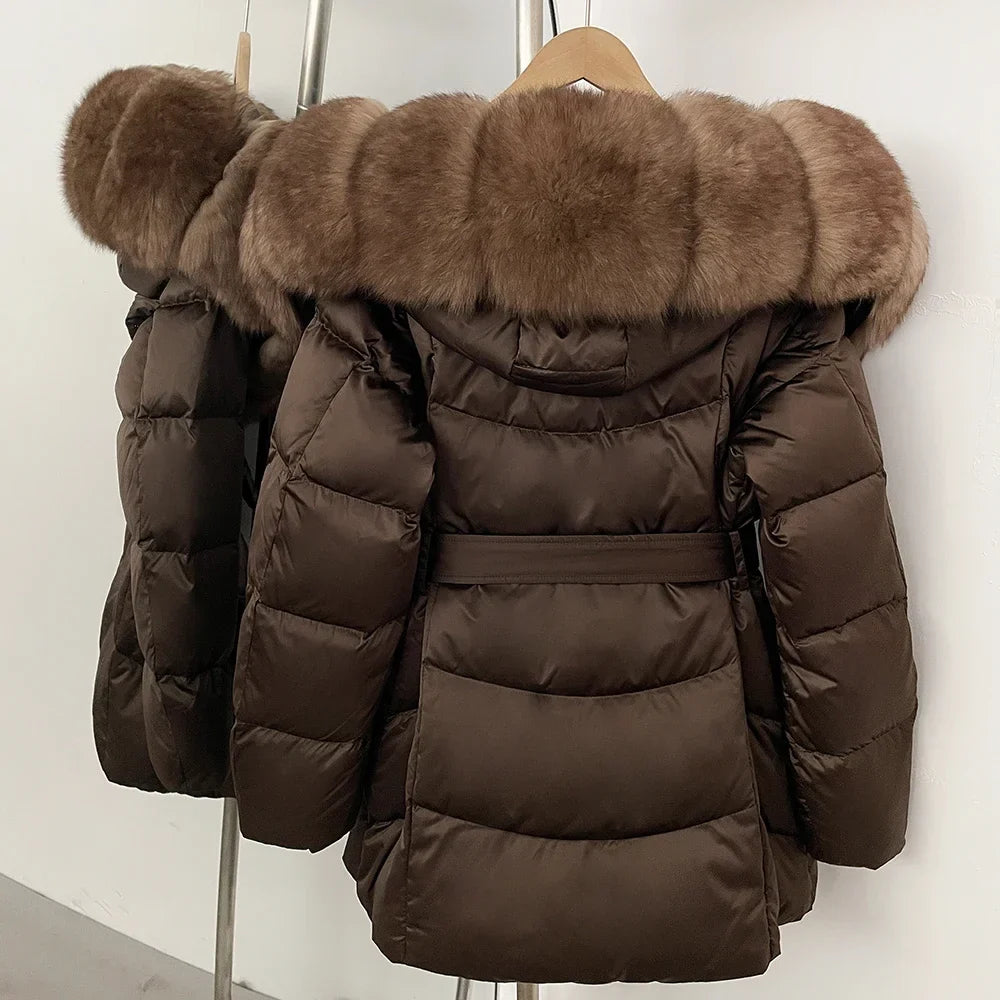 Natural Fur Collar Down Jacket Women Winter 2026 High Quality Duck Down Puffer Parka Windproof Warm Down Coat Outerwear New