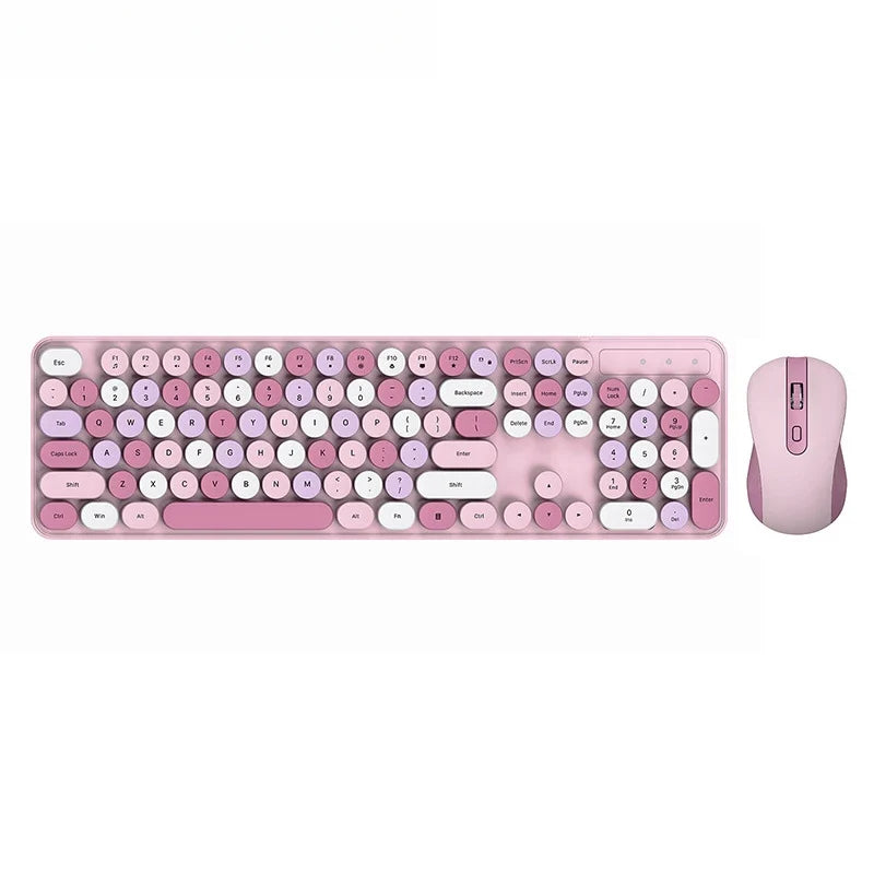 Wireless Keyboard Mouse Set High-Looking Girl Silent Office retro Cute Pink