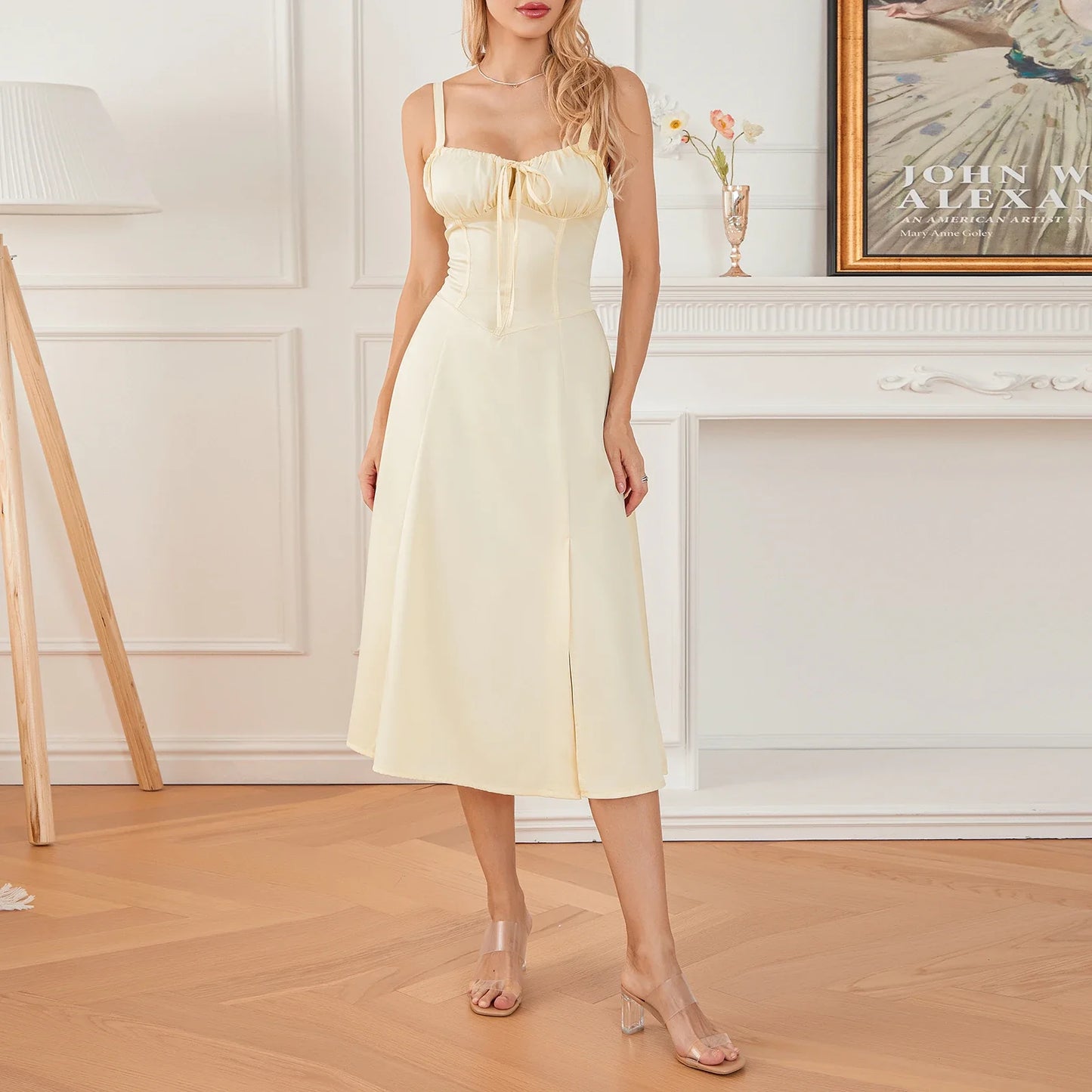 Women Summer Solid Color Long Dress Sleeveless Bandage Party A-line Dress for Cocktail Nightclub Beach