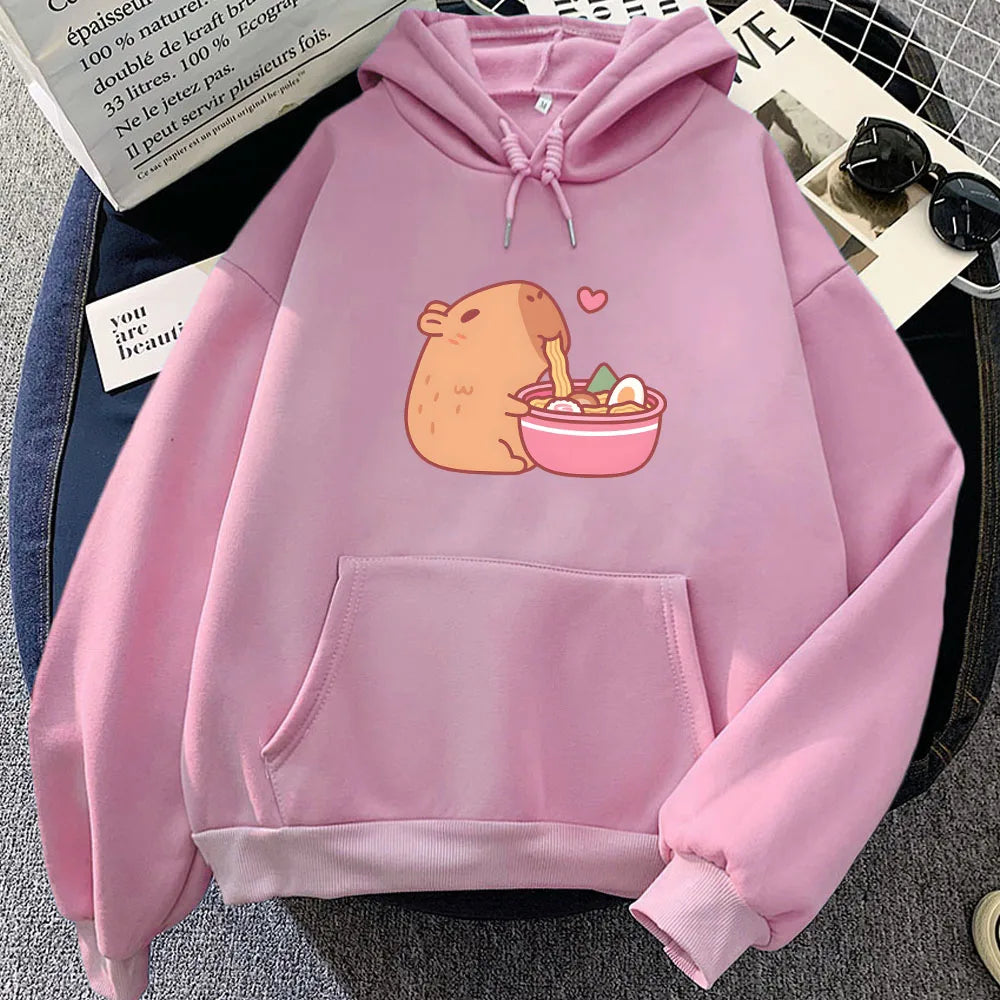 Sudadera con capucha de ramen y capibara kawaii