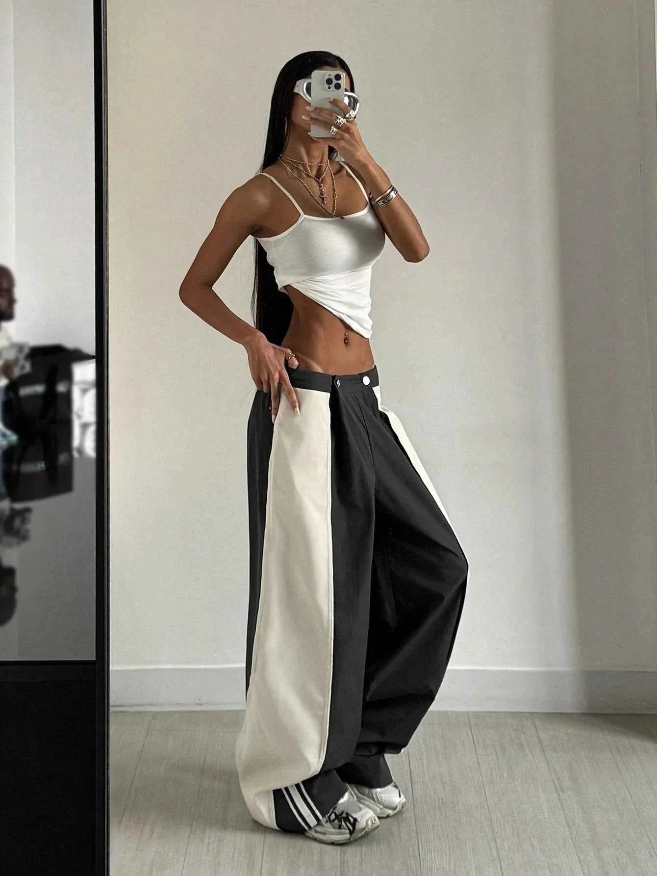 Women’s Color Block Wide Leg Stripe Pants Streetwear