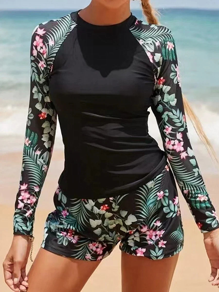 Long Sleeve Two-Piece Printed Swimsuit