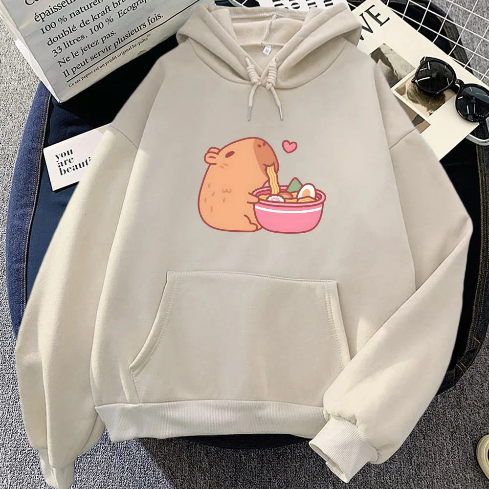 Sudadera con capucha de ramen y capibara kawaii